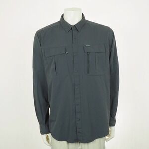 Columbia Yoncalla Button Down Shirt Mens Sz XL Gray Pockets Outdoor Hiking Tech